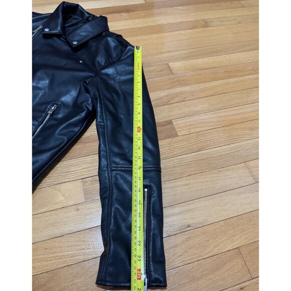ZARA Man Faux Leather Biker Jacket Black Size L Moto Zip Pockets Asymmetrical - Picture 8 of 10